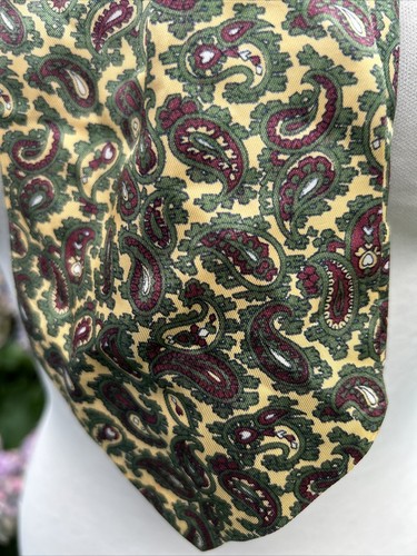 Vintage 1960s Sammy Green Yellow Burgundy Paisley Cravat Mod Dandy A - Picture 9 of 12