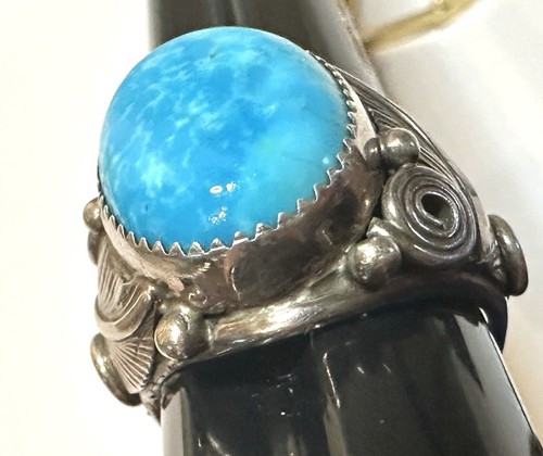 STERLING SILVER Navajo Daniel Martinez Turquoise Men’s Artist Signed DM 15.7 Gr - Picture 5 of 8