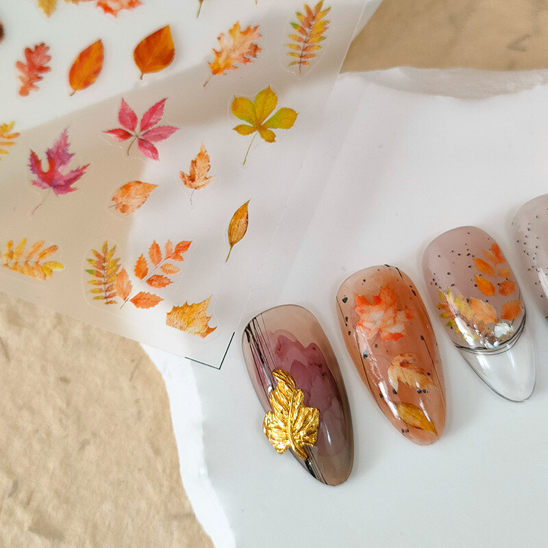 Maroon Leaf Nail Art Delight
