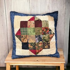 Small Vintage Pillow Handmade Quilted patchwork multicolor pattern 13" X 13.5"