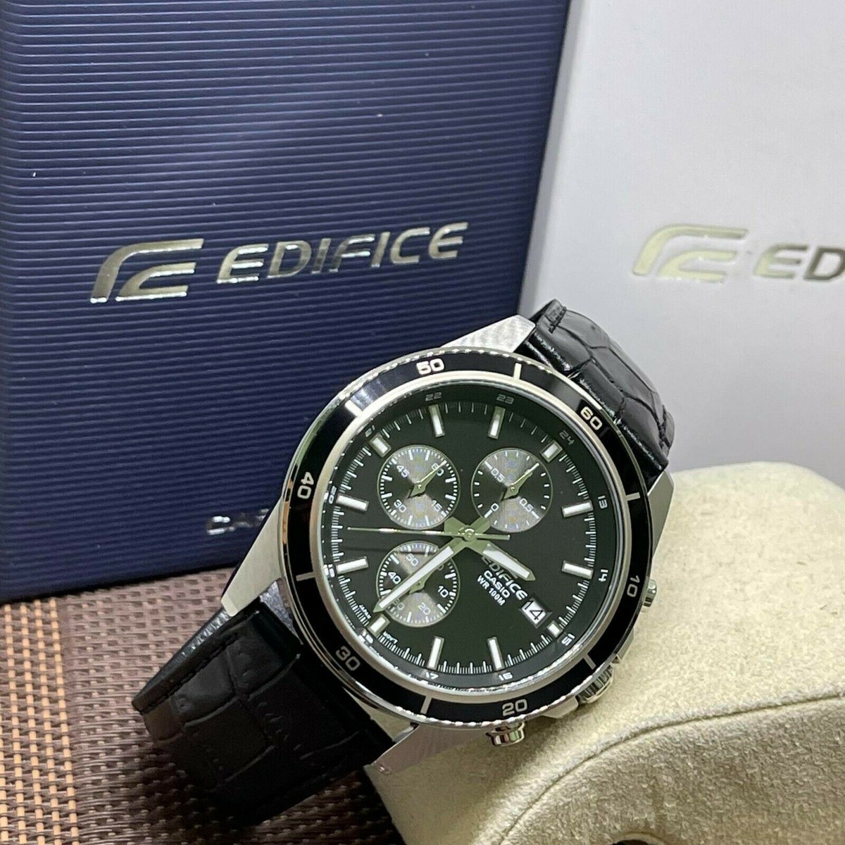 CASIO Edifice EFR-526本革【美品】 Casio Edifice EFR-526L-1A Black Analog Leather Chronograph