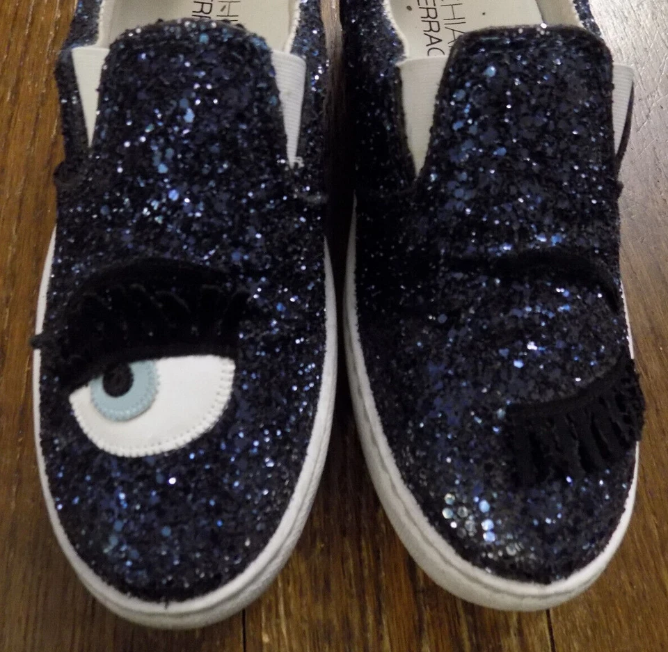 CHIARA FERRAGNI Coqueteo Ojo Guiño Pestañas Brillo Brillo Tenis Azul Marino Talla 8.5 39 Foto 3 de 4