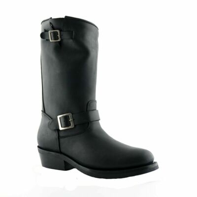 Grinders Rebel Leather Black Unisex Boots Smooth Sole Western Bikers High Boots 