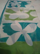 Silk Butterfly Scarf 25x25 Hand rolled Hems Greens  Aqua's on White Signed