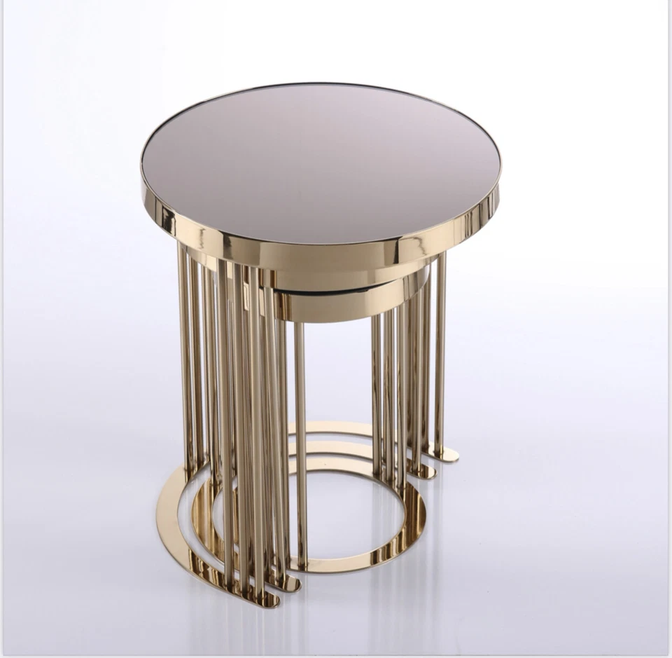 Avellino Gold Metal Stackable Nesting Tables End Tables Side Table Mirrored - Image 2 of 4