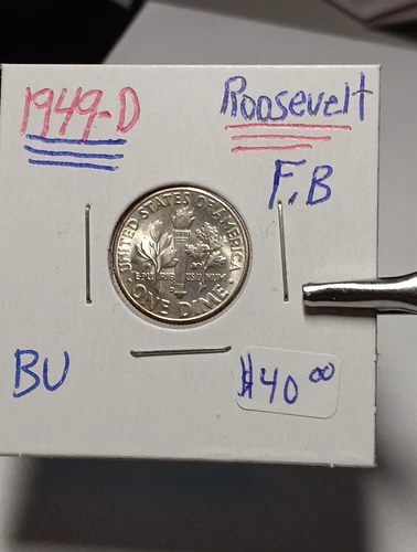 👉1949-D Roosevelt Dime Full Bands  Bu Choice A/388
