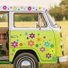 96 Pcs Car Flower Decals Window Clings Hippie Stickers Multicolored Retro Decals