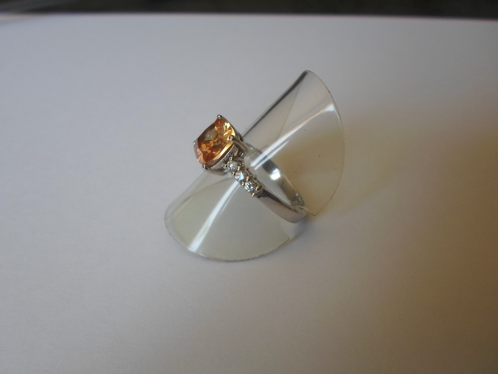 solid silver ring, square orange stone, zirconium… - image 8