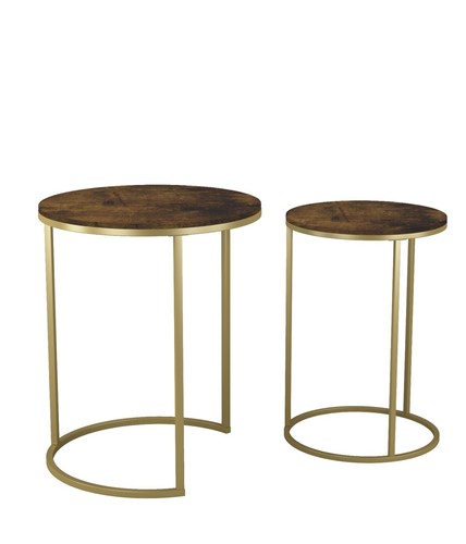 2Pc Round Nesting Stackable Sofa Side Bedside End Table Set Wood Top Metal Legs - Picture 60 of 70