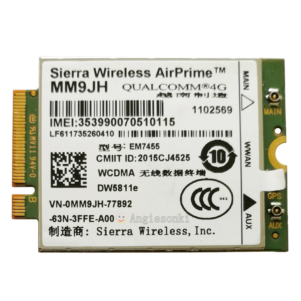 Módulo de tarjeta WWAN 4G Dell E7270 E7470 E7370 DW5811E 1DPXG MM9JH MR7VT EM7455 LTE Foto 3 de 4