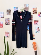 Woman’s Guess Henny Zip Jet Black Sweater Dress Size Large