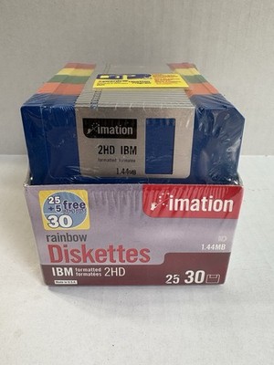 IBM Imation 2HD IBM 25 + 5 Free Total 30 Rainbow Diskettes 1.44 MB Brand New