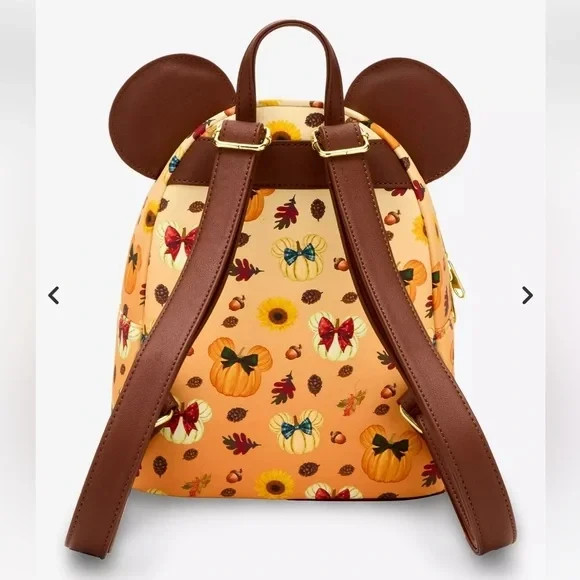 Loungefly Disney Pumpkin Minnie Mouse  Backpack  & Wallet Set with Green Bows Minnie Mouse Cosplay Floral Pumpkin Glow Mini Backpack  main image 3