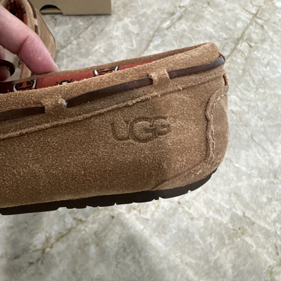 Chinelos Mocassim UGG Kid Feminino Ryder Jungle 1005160K EUA Tamanho 3 Camurça Estado Perfeito Novo Na Caixa - Imagem 3 de 4