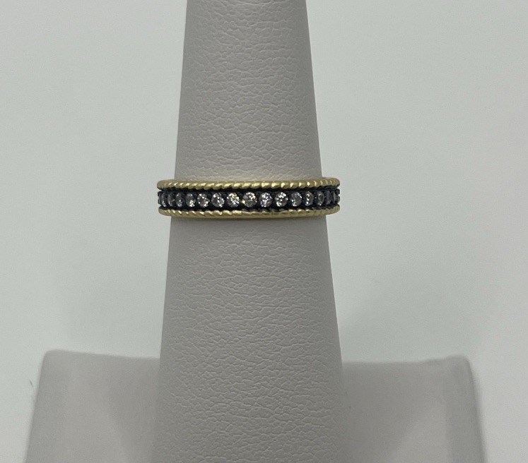 Freida Rothman Sterling Silver 14K Gold Black Rhodium Stackable Ring Size 5 NEW