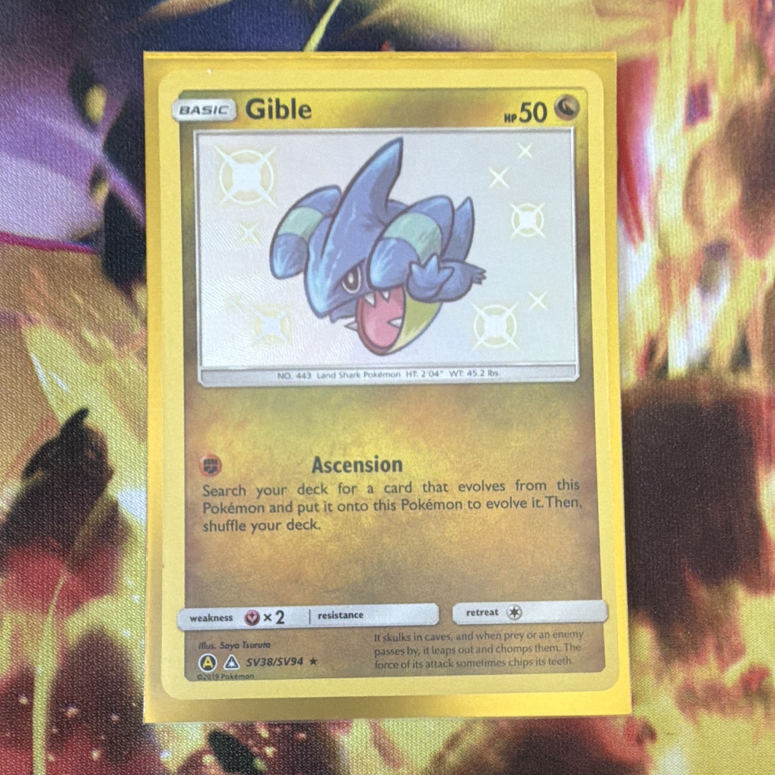 Pokémon Gible Shiny Holo Rare SV38/SV94 Hidden Fates Shiny Vault Basic Card