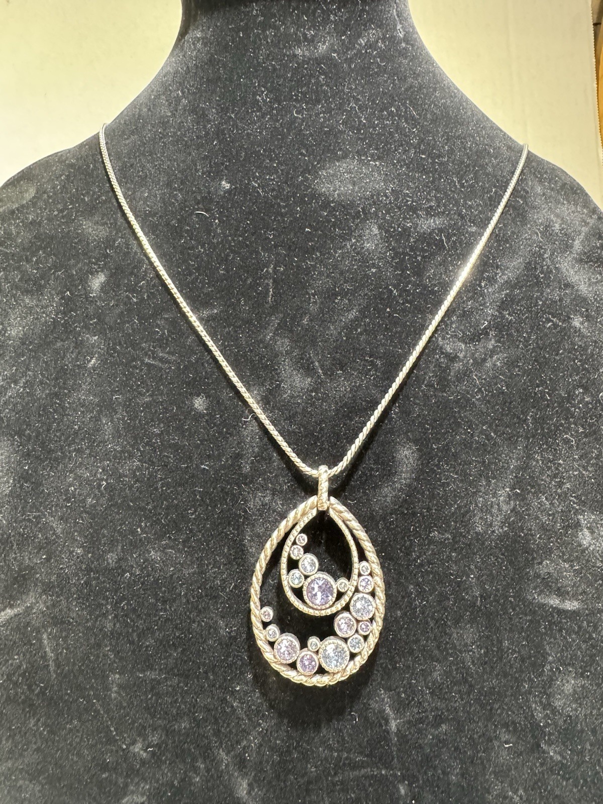 Modern Brighton Convertible Halo Tanzanite Tear Drop Pendant Necklace 38 Inches NWT