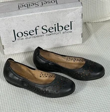 Josef Seibel Pippa Black Leather Ballet Flats Shoes, Size EU 36, US 5.5-6, NWB