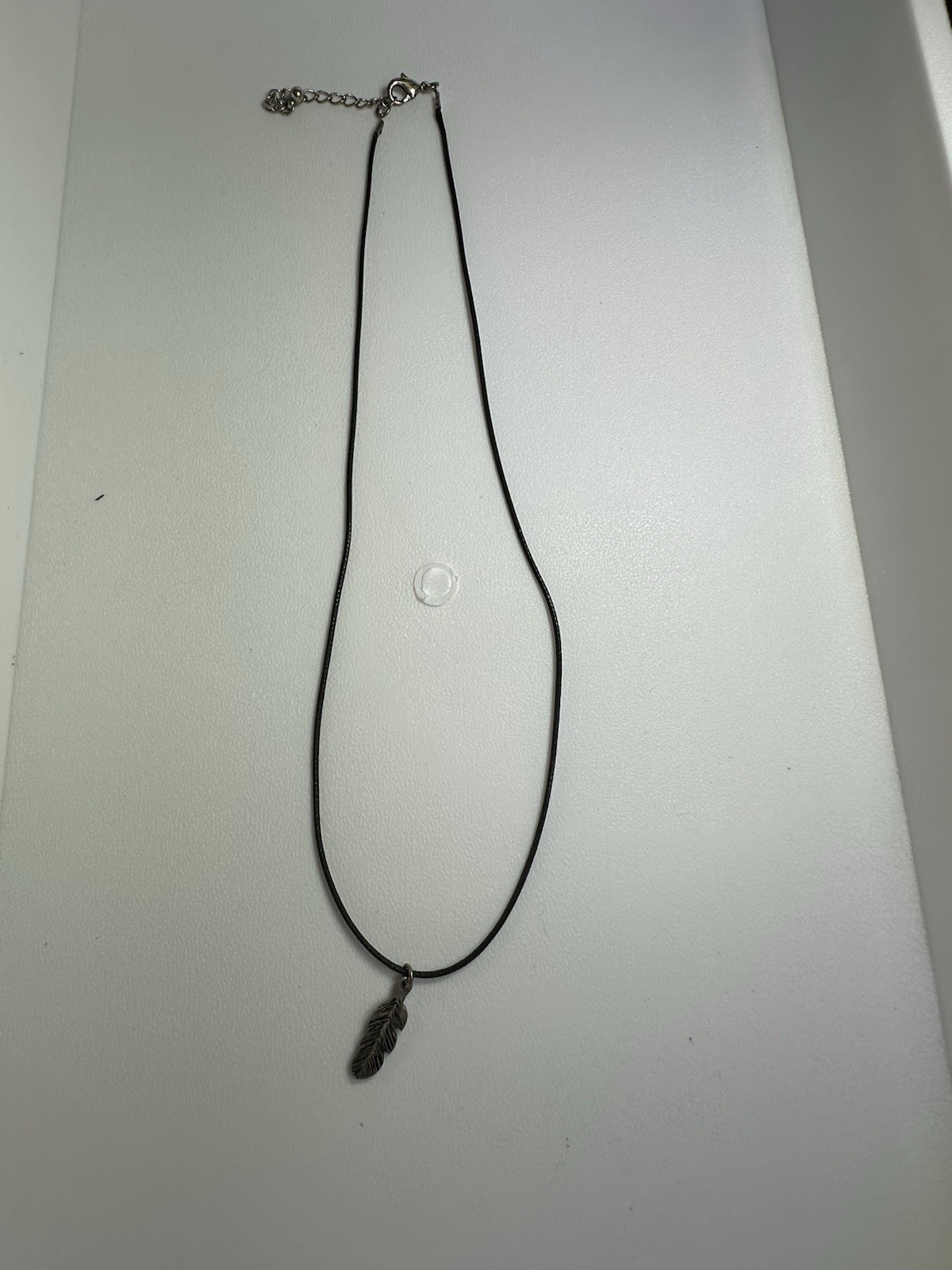 Silver Tone Feather Charm Pendant Black Cord Necklace 18-20”