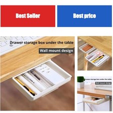 Self-Adhesive Under Desk Hidden Drawer Box Plastic Pencil Tray Organizer