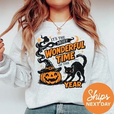Vintage Halloween Sweatshirt, Spooky Season Crew, Black Cat Pumpkin Hoodie