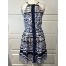 Vince Camuto Geometric Print Halter Dress Blue White Black Size 6