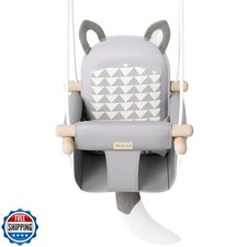 Wooden Hanging Baby Swing with Soft Safety Belt, Cozy Infant Swing Seat for I