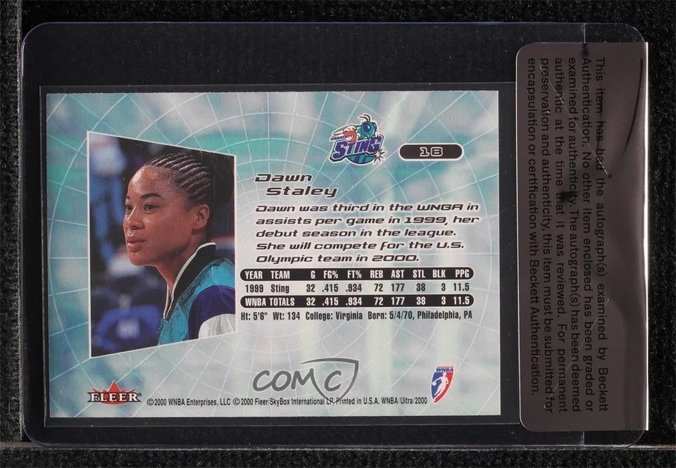 BAS 2000 Fleer Ultra WNBA Dawn Staley #18 Seal of Authenticity Auto HOF - Image 2 of 2
