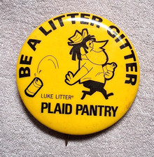 Vintage Plaid Pantry Luke Litter Be A Litter Gitter Yellow Button Pinback Badge