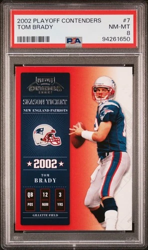 🔥 2002 PLAYOFF CONTENDERS TOM BRADY #7 SEASON TICKET NM MINT PSA 8 🔥
