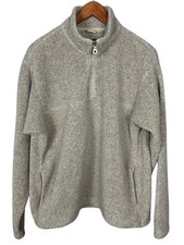 Lands End Vintage Fleece Pullover Sweater Beige 1/4 Zip Unisex Size M/L