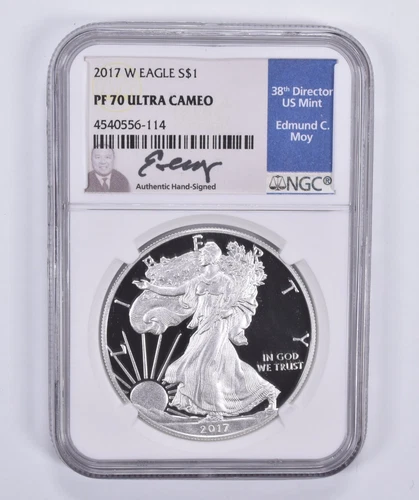 2017-W American Silver Eagle Proof PF70 UCAM NGC Signed Edmund C. Moy *1134
