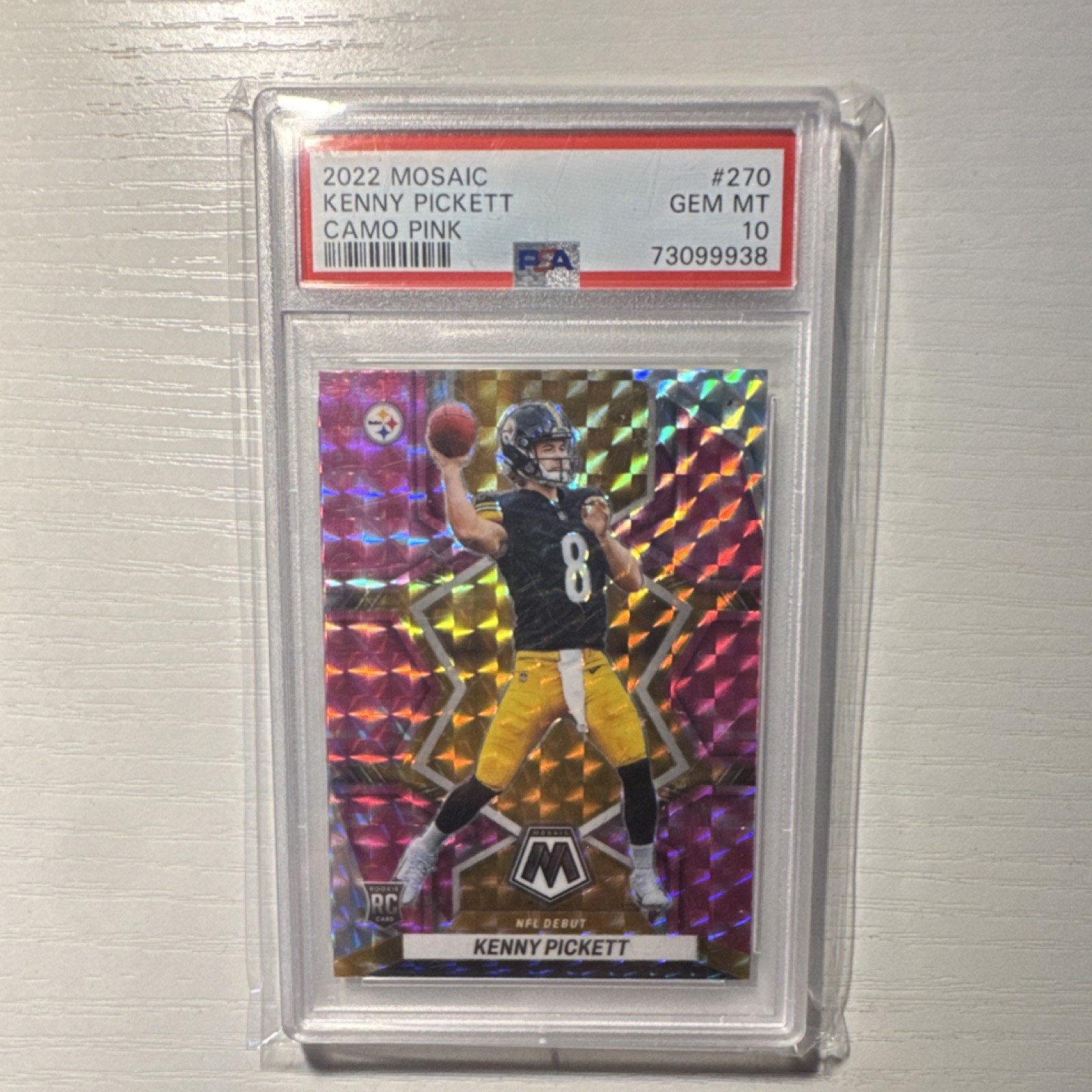 2022 Panini Mosaic Kenny Pickett #270 Camo Pink Rookie PSA 10 Steelers