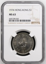 Hong Kong 1 Dollar 1974 NGC MS 63