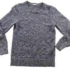 L.L.Bean Sweater Mens Medium Blue White Marled Cotton Knit Crewneck Pullover