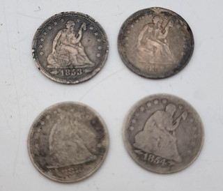 4 Seated Liberty Quarter Dollar 25C Silver Circulated Rays Arrows Lot. H142