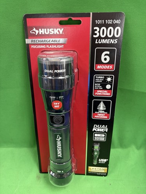 #ad Husky 3000 Lumens Dual Power Rechargeable Tactical Focusing Flashlight New D2 $18.00