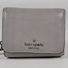 Kate Spade Jackson Trifold Continental Wallet Gray Pebbled Leather