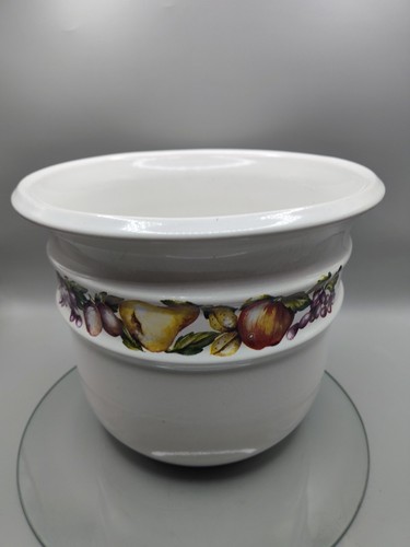 Zanesville Pottery Deep Planter Pot White with Fruit Band 7.25"H x 8.5"W