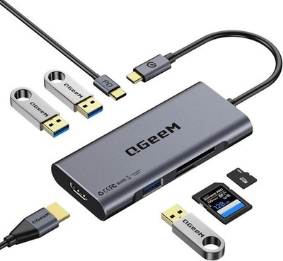 USB C Hub, QGeeM USB C 4k HDMI Adapter, 7 in 1 USB C Dongle with 100W PD,USB 3.0