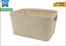 Medium Felt Storage Basket with Faux Leather Handles Oatmeal Organizer Bin