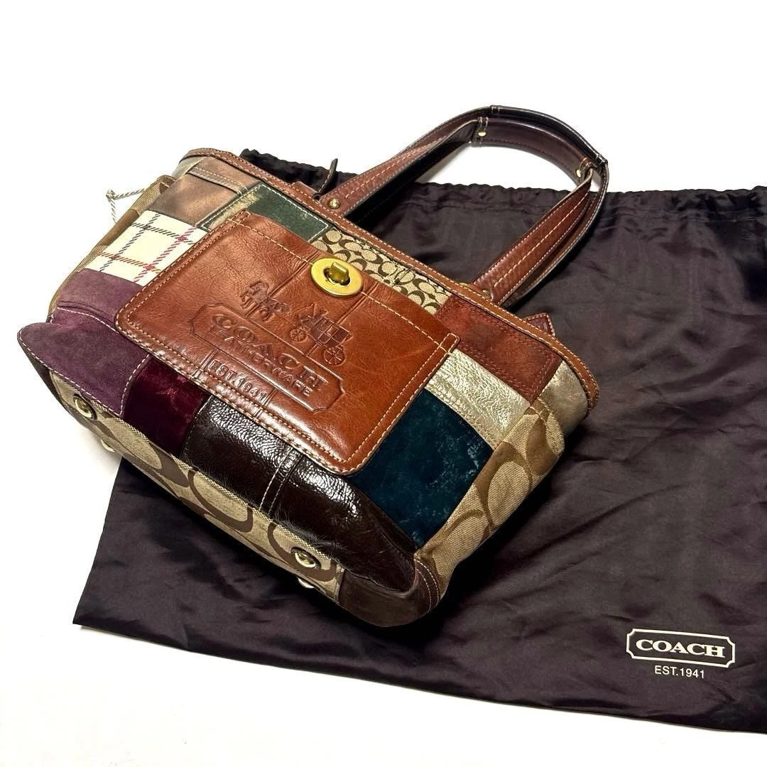 バッグ COACH ToteBag Patchwork Turn Lock Suede Coach Patchwork Turn Lock Bags & Women's Leather Exterior for sale