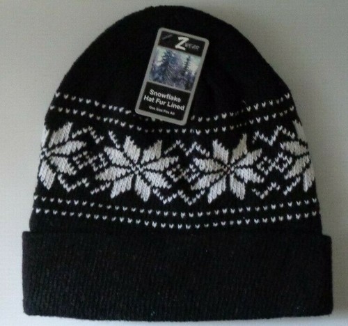 WINTER Warm Knit Fleece Lined Snowflake Design HAT Beanie Unisex - Picture 6 of 17