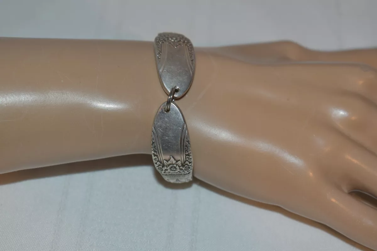 First Love Silver Tone Spoon Bracelet Fold Over Clasp