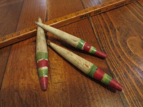 Antique Hand Painted Wooden Stand-Up Fishing Floats/Bobbers Set of 3 - Afbeelding 1 van 4