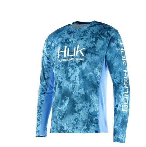 HUK Men's Icon X KC Refraction Camo Fade Performance Long Sleeve Shirt, Blue, L