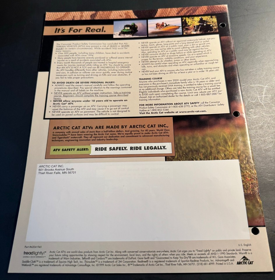 2000 ARCTIC CAT ATV ACCESSORIES SALES CATALOG BROCHURE 20 PAGES NEW