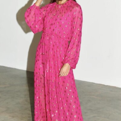 hot pink jacquard dress Hot Pink Gold Accent Jacquard Shift Dress miniesboutique