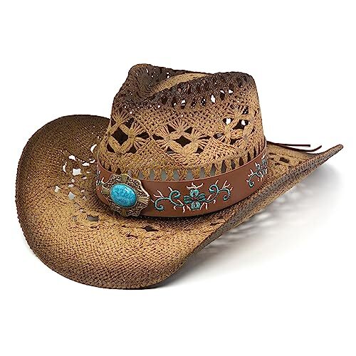 Cowgirl Hats for Women Straw Cowboy Hat Western Beach 6 5/8  display picture 3