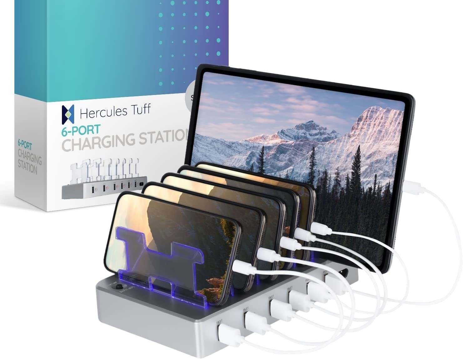 Charging Station for Multiple Devices - 6 USB Ports (Silver)-Desktop Organizer-image